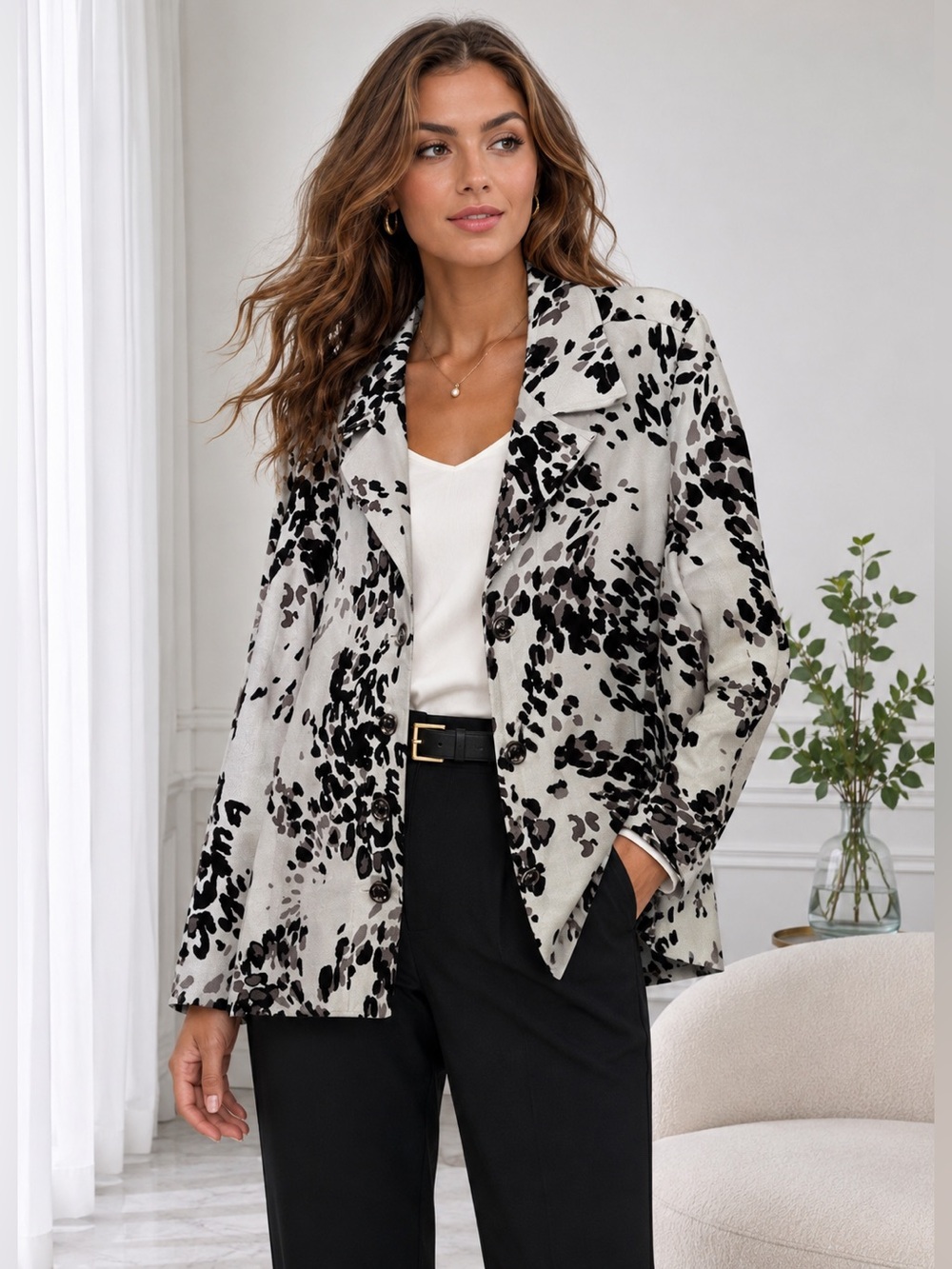 Laura Ashley Animal Print Blazer Classic Minimalist Parisian Academia Artistic